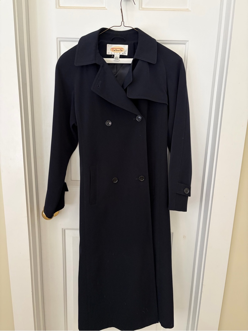 Talbots Navy Blue Long Double-Breasted Trench Dress Coat